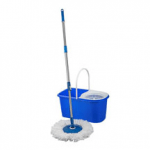 Gala Plastic Quick Spin Mop,Easy Wheels & Big Bucket With 2 Microfiber Refills, Floor Cleaning Mop With Bucket, Pocha For Floor Cleaning, Mopping Set(White And Blue)