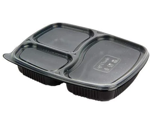 Meal 3 Compartment Unbreakable Made of 100% BPA Free Food Grade Virgin Plastic Plates Meal Tray with lid for Dinner, Lunch -Pack 100pcs