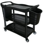 Multipurpose Three-Shelevs Black Utility Service Cart with Bucket