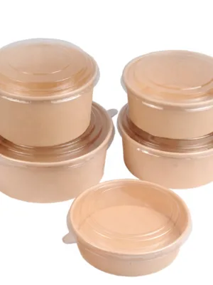 350 ML KRAFT ROUND PAPER CONTAINER WITH PP LID 98 DIA