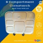 8 Compartment Cornstarch Meal Box Tray With Lid