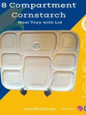 8 Compartment Cornstarch Meal Box Tray With Lid