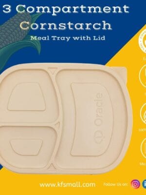 3 Compartment Cornstarch Meal Box Tray With Lid