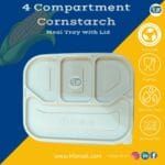 4 Compartment Cornstarch Meal Box Tray With Lid