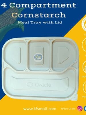 4 Compartment Cornstarch Meal Box Tray With Lid