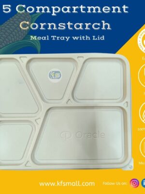 5 Compartment Cornstarch Meal Box Tray With Lid